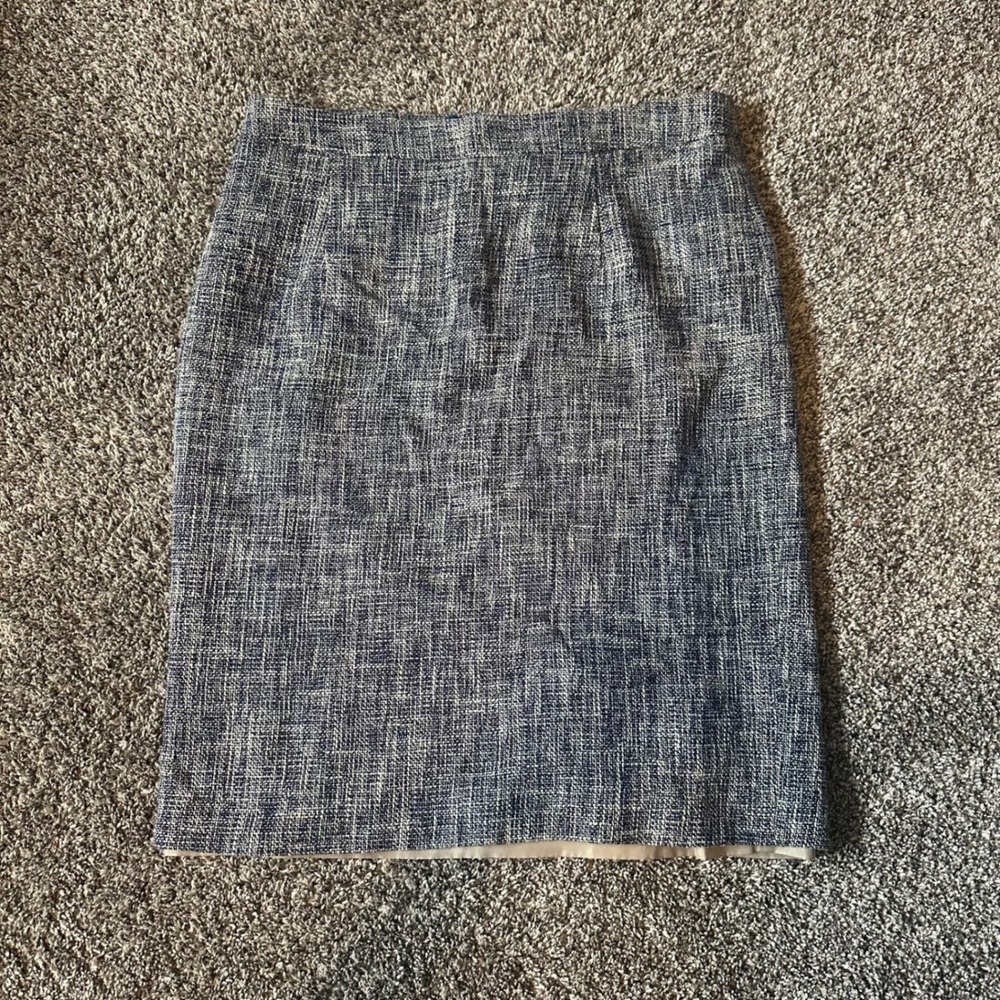 Pendleton Pencil Skirt size 12 Blue Tweed Cotton Blend Knee Length Back Slit